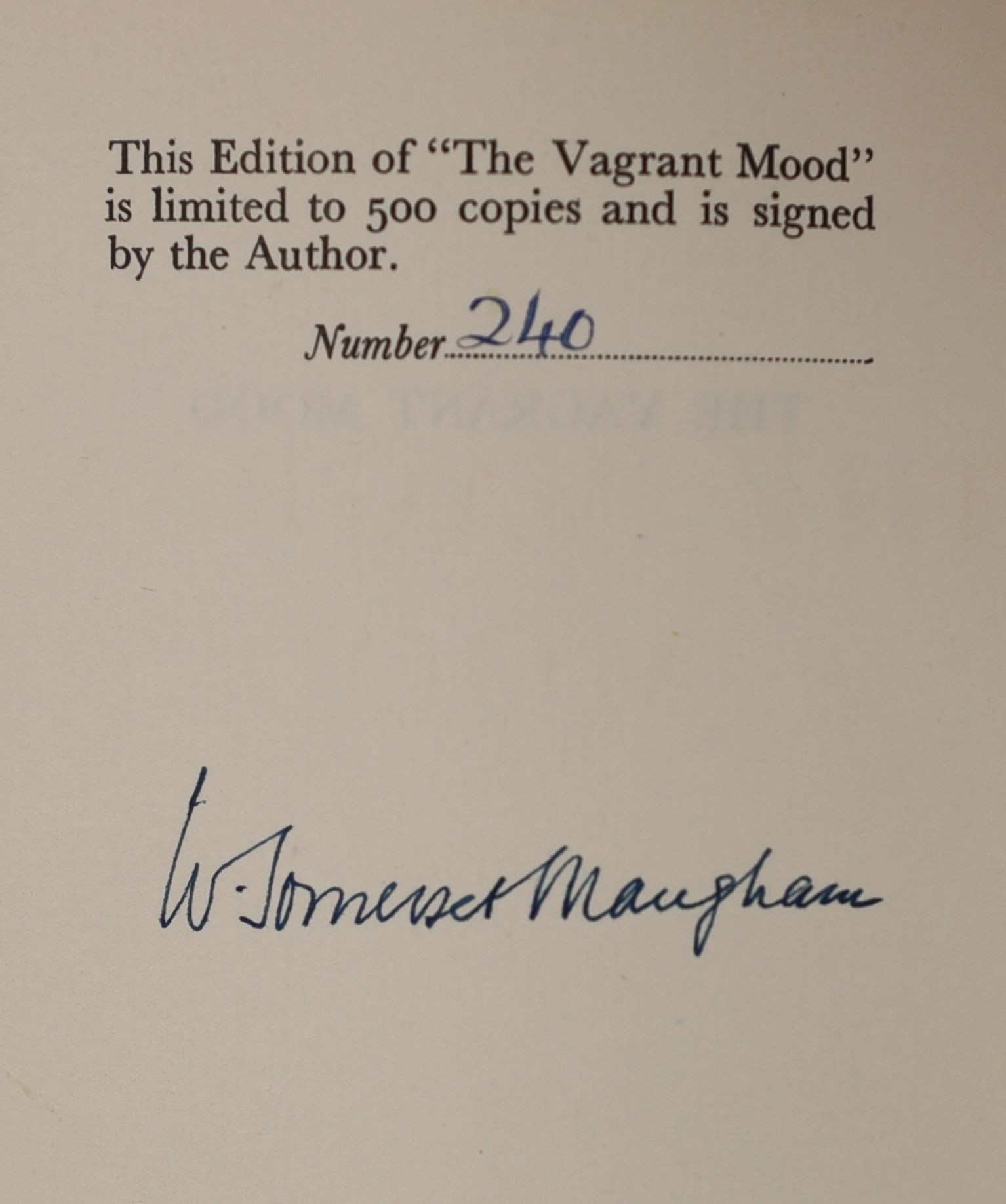 Maugham, William Somerset - The Vagrant Mood, 1st edition, one of 500, signed, 8vo, calf gilt by Sangorski and Sutcliffe, William Heinemann, London, 1952 and The Complete Short Stories, 3 vols, 8vo, red morocco gilt, Lon
